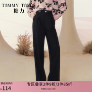 糖力【商場同款】冬季新款黑色高腰顯瘦闊腿褲女休閑長褲 黑色 M