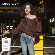 MISS SIXTY毛針織衫女復(fù)古麻花紋理毛衣不對稱慵懶風(fēng) 深啡 M