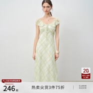 自巧小個(gè)子紅色雪紡格紋連衣裙女2025夏裝新款掐腰裙度假風(fēng)長裙子 藍(lán)綠格 M （尺碼：4）