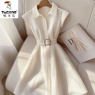 啄木鳥(niǎo)顯瘦洋氣減齡裙子女夏季高端氣質(zhì)御姐輕熟風(fēng)白色A字連衣裙腰帶 米白 S 100斤內