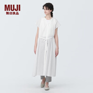無印良品（MUJI）女式 強(qiáng)捻法國袖連衣裙 女裝裙子夏季純棉全棉襯衫連身裙BC2JGC4S 白色 XL(165/92A)