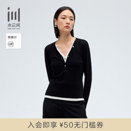 水云間·SHUI YUN JIAN女裝 V領(lǐng)假兩件修身簡約打底長袖T恤2025春季新款 黑色 L