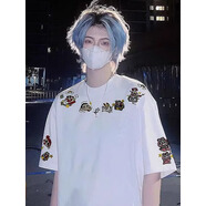 VZVJ美式小新家刺繡2025短袖t恤夏季寬松高級(jí)感情侶重工純棉上衣男潮 白色【260克雙紗純棉 萬(wàn)針刺繡3 L 精品推薦100斤-1c