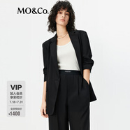 MO&Co.【C+系列】西裝2025夏新品輕薄人絲捏褶中袖墊肩外套MBE2BLA004 黑色 S /160