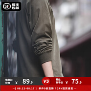 馬登工裝 美式寬松重磅純棉圓領(lǐng)長(cháng)袖磨毛T恤內搭純色打底衫衛衣男秋季 咖綠色 M 130-145斤