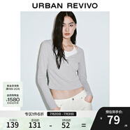UR2025秋季新款女裝撞色假兩件掛脖系帶長(zhǎng)袖T恤UYY450020 花灰 M