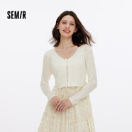 森馬（Semir）針織開衫女短款蕾絲V領(lǐng)夏季2025溫柔蝴蝶結(jié)修身上衣109325106001