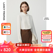 朗姿法式宮廷風(fēng)復(fù)古木耳邊領(lǐng)襯衫上衣通勤長(zhǎng)袖襯衣年春季新款 米白色2 S