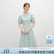 范思藍(lán)恩韓系休閑泡泡袖連衣裙女夏季2025新款松緊收腰A字裙2383 海鹽藍(lán) XL