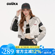 古由卡（GUUKA）HERO潮牌短款棒球服女士運動(dòng)休閑夾克衫秋季薄外套寬松小個(gè)子外搭 淺卡其 M