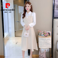 皮爾卡丹（pierre cardin）假兩件雪紡襯衫連衣裙子女裝早秋冬季2025新款法式茶歇長(cháng)裙長(cháng)袖春 杏色 2XL