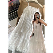 姿偉祺白色領(lǐng)吊帶連衣裙女夏日絕美小裙子長(cháng)款蛋糕裙2025夏季韓版長(cháng)裙 白色蕾絲吊帶連衣裙 S