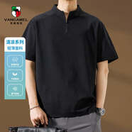 西域駱駝（VANCAMEL）運(yùn)動(dòng)T恤男夏季抗紫外線圓領(lǐng)休閑體恤衫男士寬松上衣 黑色 XL