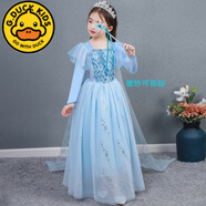 G.DUCKKIDS冰雪奇緣艾莎公主裙女童連衣裙愛(ài)莎拖地長(zhǎng)裙子春秋兒童表演禮服裝 長(zhǎng)袖裙子+披紗 (無(wú)贈(zèng)品鞋子) 120 建議身高110-120cm5-6歲