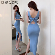 洋氣2025夏季歐美簡(jiǎn)約裙女設(shè)計(jì)感性感 藍(lán)色 均碼
