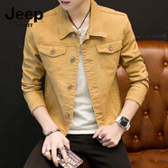 JEEP SPIRIT秋季青年韓版休閑外套XS小碼男裝155短款修身牛仔夾克S矮個(gè)子上衣 黃色 不加絨 XS 【加小碼】
