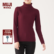 無(wú)印良品 MUJI 女式 寬羅紋 高領(lǐng)毛衣 長(zhǎng)袖針織衫  W9AA872 紫紅色 XL