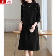 皮爾卡丹（pierre cardin）法式半高領(lǐng)排扣設(shè)計打底毛衣裙秋冬新款氣質(zhì)通勤溫柔風(fēng)針織連衣裙 黑色 均碼
