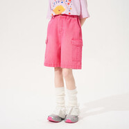 媛媛公主2025夏季新款女童牛仔五分褲小女孩山本褲簡(jiǎn)約寬松短褲子 糖粉色 150 cm