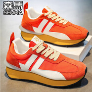 森馬（Senma）男鞋冬季潮牌舒適百搭男士運動(dòng)休閑復古阿甘跑步厚底增高老爹潮鞋 桔色 36 [標準運動(dòng)碼現貨速發(fā)]
