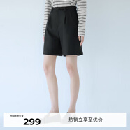 伊芙麗（eifini）【經(jīng)典延續】春裝休閑寬松A字廓形顯瘦遮胯百搭百慕大短褲女 黑色 M 105-115斤