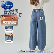 DISNEY迪士尼女童春裝2025新款褲子時(shí)髦洋氣童裝大童長(zhǎng)褲薄款兒童牛仔褲 迪油畫(huà)花K_右后袋牛仔淺藍(lán) 110