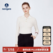 Navigare意大利小帆船女士全羊毛針織衫翻領修身毛衣2334023504 白 S 