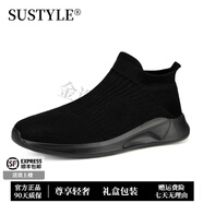 SUSTYLE奢侈高檔品牌高端2025春夏季新款一腳蹬休閑鞋懶人網面透氣襪子鞋 全黑 41