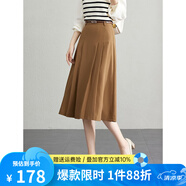 熙世界灰色百褶半身裙子女秋2025新款高腰顯瘦垂感a字西裝半裙 焦糖色-配腰帶 M