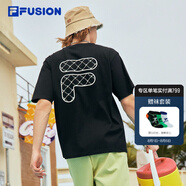 斐樂（FILA）FUSION潮牌情侶短袖T恤夏季寬松休閑印花男女裝圓領(lǐng)純棉上衣 深黑-BK XL (180)