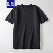 羅蒙（ROMON）冬季一體加絨毛衣男短袖純色內搭圓領(lǐng)半袖修身保暖加厚針織打底衫 黑色 M 100-120斤