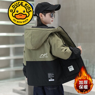G.DUCKKIDS品牌童裝男童加絨外套秋冬款加厚兒童保暖派克服男孩冬季外穿衣服 軍綠色 160