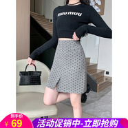 歐貝汐少女波點(diǎn)半身裙女高腰短裙2025春秋冬新款修身a字開(kāi)叉氣質(zhì)復(fù)古 灰色 S