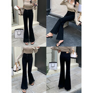 十足女人味微喇牛仔褲女高級感韓國新款高腰彈力修身喇叭褲長(cháng)褲子 黑色 30