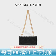 CHARLES&KEITH秋季女包CK6-10680924油畫菱格鏈條錢包小方包女包官方正品 Black黑色