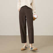逸陽(yáng)九分鐮刀褲女2025秋新款仿毛呢高腰顯瘦哈倫小個(gè)子休閑直筒褲 深咖色 27