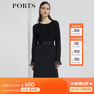 PORTS寶姿商場(chǎng)同款新品女裝喇叭袖撞色印花連衣裙LL8K201KXF002 黑色混色 S