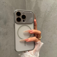梵皓伊高級(jí)感水晶鏡框適用iPhone16手機(jī)殼新款蘋果17ProMax磁吸充電15/14pro超薄磨砂13pm四角防摔保護(hù)套 大視窗【鈦灰色-磁吸款】四角防摔-水晶鏡頭膜 iPhone 17