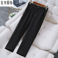 復邦（FU BANG）大碼女裝胖MM韓版職業(yè)西裝小腳褲鉛筆褲九分西裝褲女 黑色 2XL