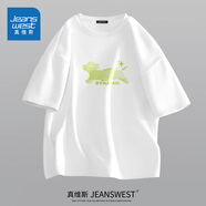 真維斯短袖t恤男夏季ins風(fēng)韓版休閑情侶百搭半袖體恤衫潮流寬松上衣服男 【純棉】白色(奔跑線條中標(biāo)) M /170(體重100-120斤左右)