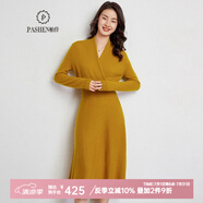 帕什羊絨連衣裙女中長款35%山羊絨秋冬V領(lǐng)基礎(chǔ)厚款打底針織衫NF-11226 藤黃色 M