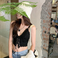 小野七天吊帶帶胸墊可外穿蕾絲吊帶背心辣妹穿搭時(shí)尚內搭純欲短款上衣 黑色 均碼