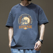 FHHUABD潮牌恤男2025新款短袖夏季衣服上衣純棉寬松體恤半截袖打 43*藍色100%純棉-560 S  【建議90-115斤】
