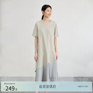 亦谷撞色裙子女秋款連衣裙高級(jí)感不對(duì)稱拼接T恤連衣裙女夏秋 灰綠 L