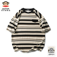 大嘴猴（paul frank）美式潮牌條紋復(fù)古短袖T恤夏季薄款痞帥寬松圓領(lǐng)休閑百搭男裝體恤 灰色AJ987D【官方正品】 XL 【建議140-160斤】