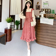 FHHUABD古著(zhù)格子背帶裙2025夏季韓版復古小眾溫柔奶甜假兩件日系 長(cháng)袖格紋假兩件 M
