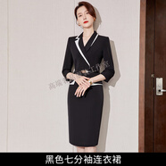 GUYN春夏黑色西裝連衣裙女OL氣質(zhì)通勤商務(wù)七分袖連衣裙時(shí)尚職業(yè)正裝裙 黑色七分袖連衣裙 S