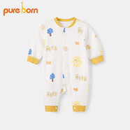 博睿恩（Pureborn）新生兒衣服可愛嬰兒爬服春秋季小清新寶寶連體衣純棉親膚 黃色笑臉 90cm