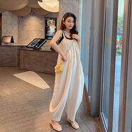 浮夏孕婦背帶褲大碼女裝時(shí)尚寬松顯瘦純棉連體褲工裝褲春秋長(cháng)褲小腳 杏白色 均碼 【適合90-170斤】