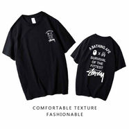 斯圖西（stussy）歐美潮牌ins短袖棉T恤男女學(xué)生同款寬松上衣Stussy休閑百搭體恤 黑衣 白 L